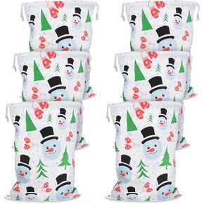 6 عبوات من أكياس هدايا عيد الميلاد القماشية القابلة لإعادة الاستخدام لرجل الثلج مقاس XL - بديل لتغليف العطلات بنمط لطيف - كيس قماش كبير الحجم مع رباط فاخر للهدايا الكبيرة - تخزين كبير جدًا مقاس 66 سم × 48 سم in Kuwait