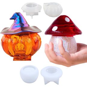 قطعتان من قالب راتنج الجرة مع غطاء، قالب صندوق من الراتنج على شكل فطر اليقطين، قالب من السيليكون للهالوين، قالب حاوية من راتنجات الإيبوكسي لحامل المجوهرات المصنوع يدويًا، حلية تخزين الهدايا in Kuwait