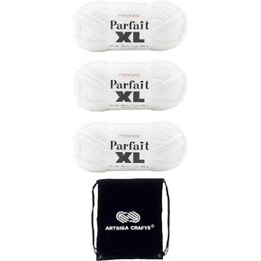 Premier Yarns Parfait XL Yarn Emerald 2050-18 (3-Skein) Same Dyelot Jumbo #7 100% Polyester Bundle with 1 Artsiga Craft Bag