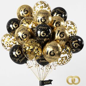 Yiran 18th Birthday Balloons, Black Gold Number 18 Balloons, 15Pcs Happy Birthday Balloons Party Deocorations Supplies, 12inch Latex Confetti Balloons for Teenager Boys Girls