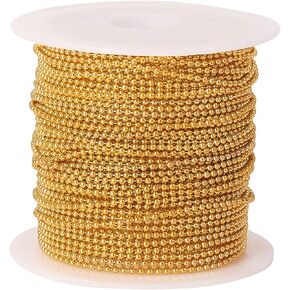 LiQunSweet 32.8 Ft(10 Meters) Brass Ball Chains Gold Plated Soldered with Spool Bulk Lot for Jewelry Making Keychain Hanging Tag DIY Craftings - 1.2mm