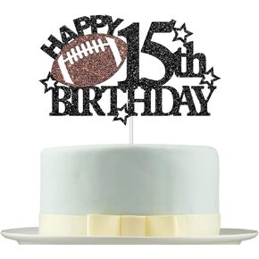 Deloklte Football Happy 15th Birthday Cake Topper - Football/Sport Theme Birthday Party Decorations for Boys - 15 Years Birthday Party Supplies