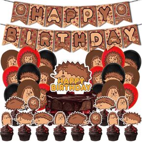 Hedgehog Birthday Party Supplies Cute Hedgehog Party Decorations Include HAPPY BIRTHDAY Banner Balloons Cake Topper Cupcake Toppers Cartoon Animals Birthday Party Decoration