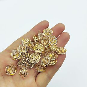 Carytalee 100PC Gold Rose Flower Buttons Transparent Shirt Buttons with Shank for DIY Sewing Accessories Supplies Craft Handmade Decoration Buttons 12.5mm