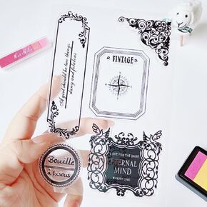 Horned Flower Bookmark Retro Stamp Mirror Label Dialog Box Tag Ticket Clear Stamps Transparent Silicone Stamp Album Cards Rubber Stamp for Card Making Decoration and DIY Scrapbooking