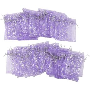 100 Drawstring Sheer Mesh Bags, Star Pattern 4.5 X 3.3 Inch Satin String Mesh Bags (Purple) in Saudi Arabia