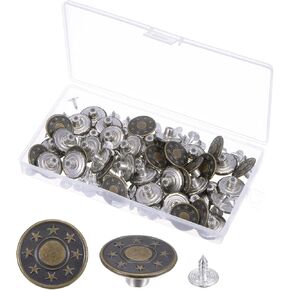 HARFINGTON 50 Sets Button Pins for Jeans, 15mm No-Sew Removable Instant Adjustable Replacement Metal Embossed Pattern Denim Jeans Buttons Pins Tightener for Pants Bags Hats, Bronze Tone