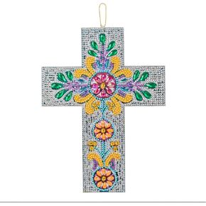 Cross Diamond Painting Kits, DIY Diamond Painting Art Kits, DIY Diamond Painting for Adults Cross Pendant Mosaic Hanging Wall Home Decor（Four）