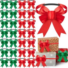 Ceenna 50 Pieces Ribbon Bows Stretch Loops with Bows 20-24 in Ribbon for Gift Wrapping Stretch Bows Elastic Gift Bow Elastic Ribbon for Christmas Gift Boxes(Linen Color)