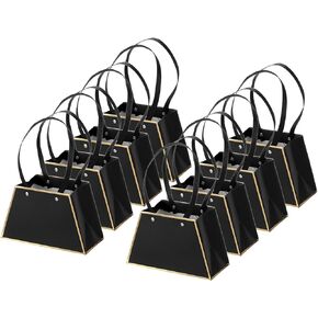 PATIKIL Flower Gift Bags for Bouquet, 8 Pack Portable Flower Bouquet Wrapping Hand Bags Boxes with Handles for Florist Christmas Thanksgiving Day Birthday Weddings Ceremony, Black