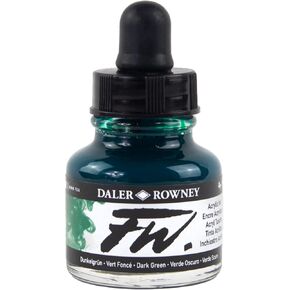 Daler-Rowney FW Acrylic Ink Bottle Dark Green - Versatile Acrylic Drawing Ink for Artists and Students - Permanent Calligraphy Ink - Archival Ink for Illustrating and More