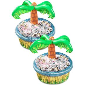 Sloosh 2-Pack Inflatable Palm Tree Cooler - 28" Inflatable Drink Cooler Luau Hawaiian Party Decoration for Tropical Theme Party Decor, Blow Up Birthday Seasonal Beach Pool Party Supplies Accessories in Kuwait