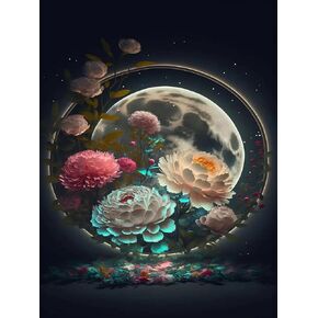 5D Diamond Painting, DIY Diamond Painting Kits for Adults, Crystal Embroidery Kit for Home Wall Decoration 12x16inch Three Lotus Flowers in Kuwait