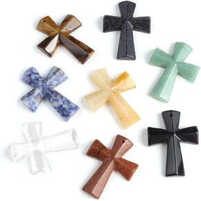 LE SKY 4 Pcs Natural Stone Pendants Cross Shape Agate Crystal Chakra semi-Precious Gemstone Charms for Jewelry Making