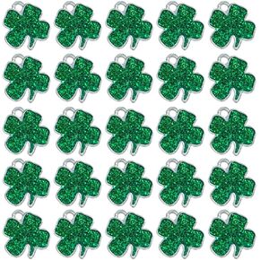 St. Patrick's Day Four Leaf Clover Charm Pendant Lucky Shamrock Assorted Enamel Women Green Sequin Dangle Pendants for Earring Necklace Anklet Bracelet Crafting DIY Jewelry Making Accessories 20 Pack in Kuwait