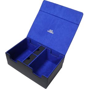 AEGIS GUARDIAN Commander Deck Box Hold 600+ Sleeved Cards, Card Deck Box with 2 Dice Tray Fit for TCG MTG CCG, Holds up to 4 Card Storage Boxes, PU Leather Strong Magnet, Black and Blue