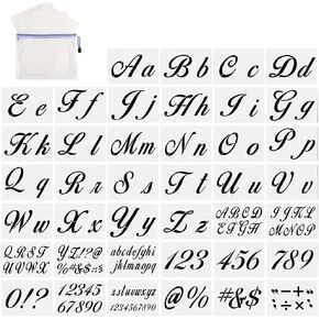 Letter Stencils for Painting on Wood-Reusable Washable Alphabet Stencils with Calligraphy Font Upper and Lowercase Letters -Numbers and Signs. in Saudi Arabia