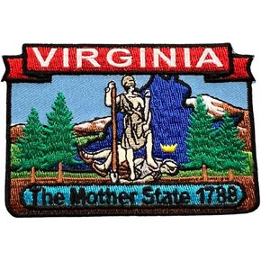 Virginia State Shaped Map Embroidered Patch, with Iron-On Adhesive
