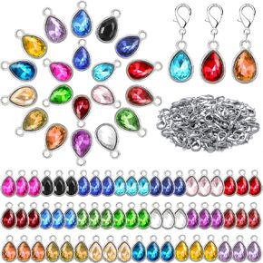 Inbagi 160 Pcs Crystal Birthstone Charms Beads Pendants and Lobster Claw Clasp Set, Teardrop Beads Dangle Bead Charms DIY Water Drop Jewelry Findings for Jewelry Making Necklaces, 20 Colors in Kuwait