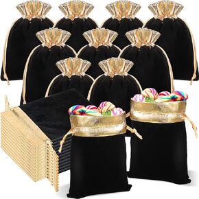Frienda 30 Pcs 6 x 5 Inch Velvet Drawstrings Gift Bags Jewelry Pouches Drawstring Candy Bags Velvet Party Favors Present Bag for Wedding Candy Birthday(Black)