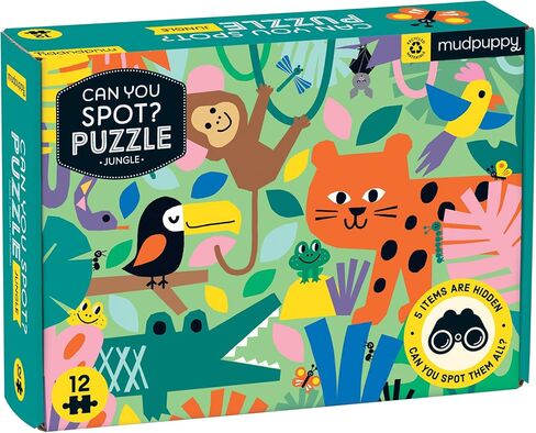 Mudpuppy Jungle Can You Spot? Puzzle from Mudpuppy - 12 Piece Jigsaw Puzzle Featuring Colorful Jungle Animals and 5 Things to Search and Find, 18" x 13.75", Ages 2+ in Saudi Arabia