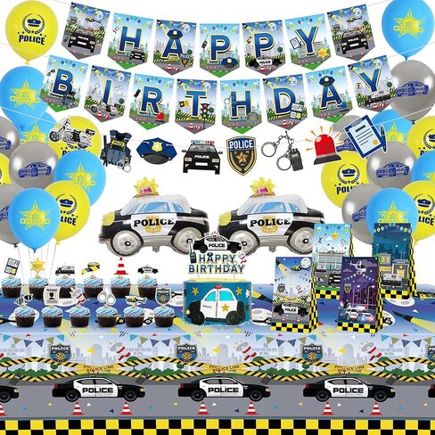KEFAN Police Birthday Party Decorations, Police Theme Birthday Party Supplies including HAPPY BIRTHDAY Banner, Themed Banners, Cake Toppers, Gift Bags, Balloons, Tablecloth for Kids Birthday Party in Kuwait