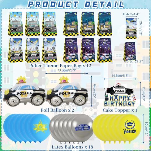 KEFAN Police Birthday Party Decorations, Police Theme Birthday Party Supplies including HAPPY BIRTHDAY Banner, Themed Banners, Cake Toppers, Gift Bags, Balloons, Tablecloth for Kids Birthday Party in Kuwait