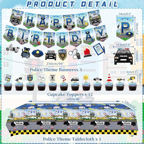 KEFAN Police Birthday Party Decorations, Police Theme Birthday Party Supplies including HAPPY BIRTHDAY Banner, Themed Banners, Cake Toppers, Gift Bags, Balloons, Tablecloth for Kids Birthday Party in Kuwait