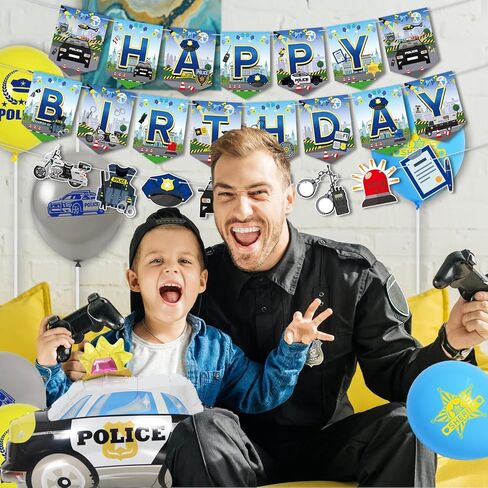 KEFAN Police Birthday Party Decorations, Police Theme Birthday Party Supplies including HAPPY BIRTHDAY Banner, Themed Banners, Cake Toppers, Gift Bags, Balloons, Tablecloth for Kids Birthday Party in Kuwait
