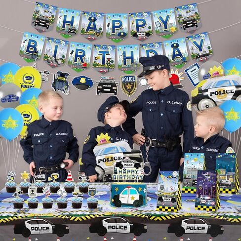 KEFAN Police Birthday Party Decorations, Police Theme Birthday Party Supplies including HAPPY BIRTHDAY Banner, Themed Banners, Cake Toppers, Gift Bags, Balloons, Tablecloth for Kids Birthday Party in Kuwait