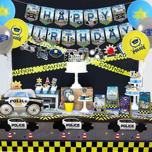 KEFAN Police Birthday Party Decorations, Police Theme Birthday Party Supplies including HAPPY BIRTHDAY Banner, Themed Banners, Cake Toppers, Gift Bags, Balloons, Tablecloth for Kids Birthday Party in Kuwait
