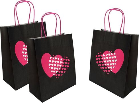 أكياس هدايا XIAMUY متوسطة الحجم، 50 قطعة من أكياس الهدايا السوداء، أكياس ورقية على شكل قلب وردي بمقابض، حقائب سوداء لعيد الحب، الأعمال، الحفلات، الهدايا الجيدة، التسوق، الزفاف - 8 × 4.25 × 10.5 بوصة in Kuwait