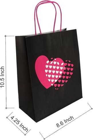 أكياس هدايا XIAMUY متوسطة الحجم، 50 قطعة من أكياس الهدايا السوداء، أكياس ورقية على شكل قلب وردي بمقابض، حقائب سوداء لعيد الحب، الأعمال، الحفلات، الهدايا الجيدة، التسوق، الزفاف - 8 × 4.25 × 10.5 بوصة in Kuwait