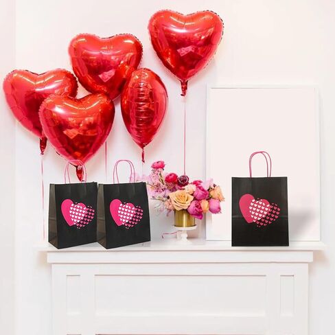أكياس هدايا XIAMUY متوسطة الحجم، 50 قطعة من أكياس الهدايا السوداء، أكياس ورقية على شكل قلب وردي بمقابض، حقائب سوداء لعيد الحب، الأعمال، الحفلات، الهدايا الجيدة، التسوق، الزفاف - 8 × 4.25 × 10.5 بوصة in Kuwait