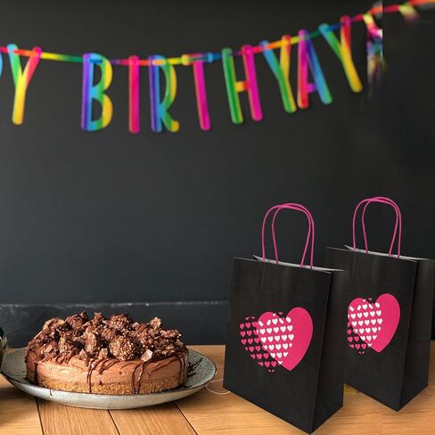 أكياس هدايا XIAMUY متوسطة الحجم، 50 قطعة من أكياس الهدايا السوداء، أكياس ورقية على شكل قلب وردي بمقابض، حقائب سوداء لعيد الحب، الأعمال، الحفلات، الهدايا الجيدة، التسوق، الزفاف - 8 × 4.25 × 10.5 بوصة in Kuwait