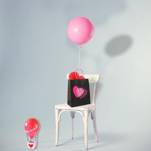 أكياس هدايا XIAMUY متوسطة الحجم، 50 قطعة من أكياس الهدايا السوداء، أكياس ورقية على شكل قلب وردي بمقابض، حقائب سوداء لعيد الحب، الأعمال، الحفلات، الهدايا الجيدة، التسوق، الزفاف - 8 × 4.25 × 10.5 بوصة in Kuwait