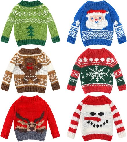 6 Pcs Christmas Doll Clothes Christmas Elf Accessories Elf Doll Sweater Set Winter Christmas Doll Outfits Christmas Tree Snowflake Snowman Print Elf Doll Knitted Clothing with Scarf for Elf Doll Decor in Saudi Arabia