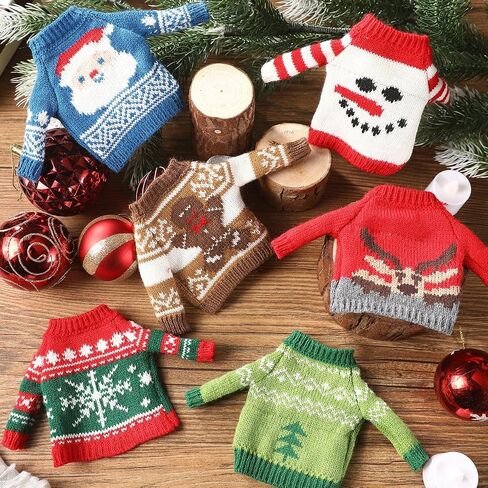 6 Pcs Christmas Doll Clothes Christmas Elf Accessories Elf Doll Sweater Set Winter Christmas Doll Outfits Christmas Tree Snowflake Snowman Print Elf Doll Knitted Clothing with Scarf for Elf Doll Decor in Saudi Arabia