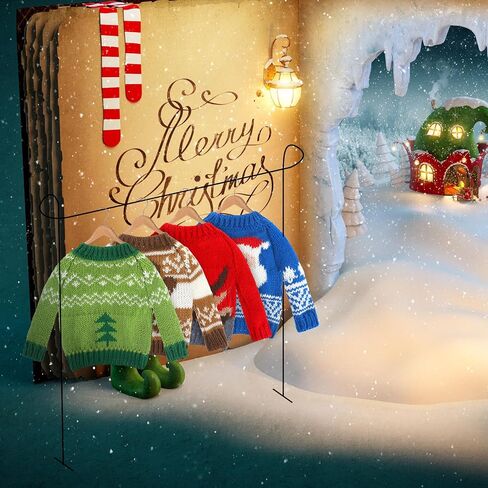 6 Pcs Christmas Doll Clothes Christmas Elf Accessories Elf Doll Sweater Set Winter Christmas Doll Outfits Christmas Tree Snowflake Snowman Print Elf Doll Knitted Clothing with Scarf for Elf Doll Decor in Saudi Arabia