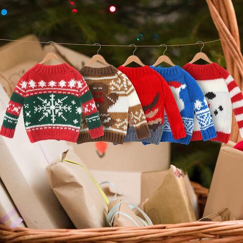 6 Pcs Christmas Doll Clothes Christmas Elf Accessories Elf Doll Sweater Set Winter Christmas Doll Outfits Christmas Tree Snowflake Snowman Print Elf Doll Knitted Clothing with Scarf for Elf Doll Decor in Saudi Arabia