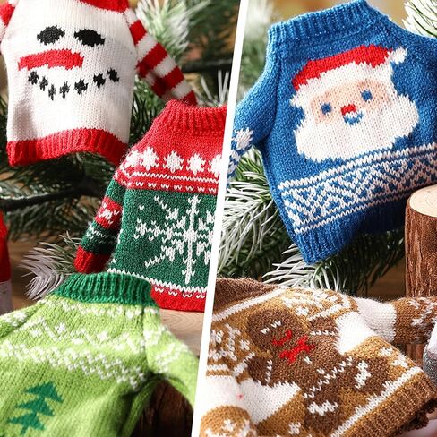 6 Pcs Christmas Doll Clothes Christmas Elf Accessories Elf Doll Sweater Set Winter Christmas Doll Outfits Christmas Tree Snowflake Snowman Print Elf Doll Knitted Clothing with Scarf for Elf Doll Decor in Saudi Arabia