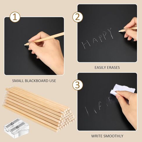 Fulmoon Wooden White Chalk Pencils with Sharpener Set 50 Pcs Real Slate Chalk Pencils with 2 Pcs Sharpener White Art Pencils for Chalk Board Menu Boards Dress Marking Patchwork Needlework in Kuwait
