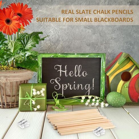 Fulmoon Wooden White Chalk Pencils with Sharpener Set 50 Pcs Real Slate Chalk Pencils with 2 Pcs Sharpener White Art Pencils for Chalk Board Menu Boards Dress Marking Patchwork Needlework in Kuwait