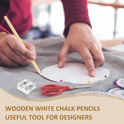 Fulmoon Wooden White Chalk Pencils with Sharpener Set 50 Pcs Real Slate Chalk Pencils with 2 Pcs Sharpener White Art Pencils for Chalk Board Menu Boards Dress Marking Patchwork Needlework in Kuwait