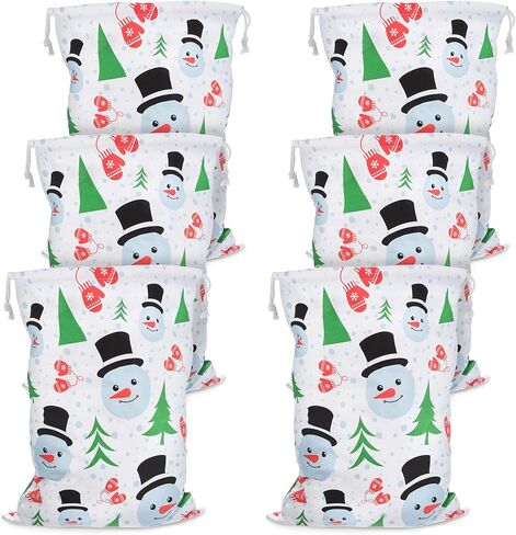 6 عبوات من أكياس هدايا عيد الميلاد القماشية القابلة لإعادة الاستخدام لرجل الثلج مقاس XL - بديل لتغليف العطلات بنمط لطيف - كيس قماش كبير الحجم مع رباط فاخر للهدايا الكبيرة - تخزين كبير جدًا مقاس 66 سم × 48 سم in Kuwait