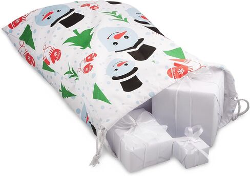 6 عبوات من أكياس هدايا عيد الميلاد القماشية القابلة لإعادة الاستخدام لرجل الثلج مقاس XL - بديل لتغليف العطلات بنمط لطيف - كيس قماش كبير الحجم مع رباط فاخر للهدايا الكبيرة - تخزين كبير جدًا مقاس 66 سم × 48 سم in Kuwait