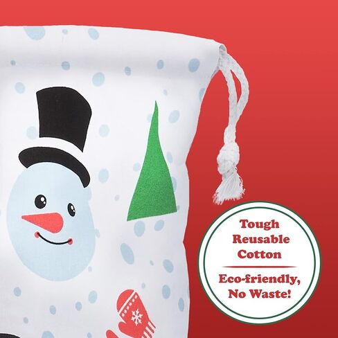 6 عبوات من أكياس هدايا عيد الميلاد القماشية القابلة لإعادة الاستخدام لرجل الثلج مقاس XL - بديل لتغليف العطلات بنمط لطيف - كيس قماش كبير الحجم مع رباط فاخر للهدايا الكبيرة - تخزين كبير جدًا مقاس 66 سم × 48 سم in Kuwait