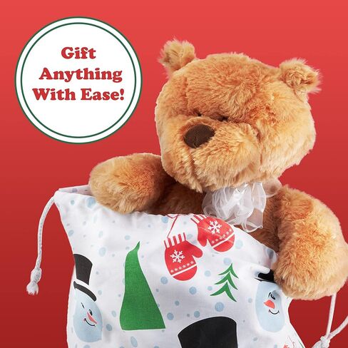 6 عبوات من أكياس هدايا عيد الميلاد القماشية القابلة لإعادة الاستخدام لرجل الثلج مقاس XL - بديل لتغليف العطلات بنمط لطيف - كيس قماش كبير الحجم مع رباط فاخر للهدايا الكبيرة - تخزين كبير جدًا مقاس 66 سم × 48 سم in Kuwait