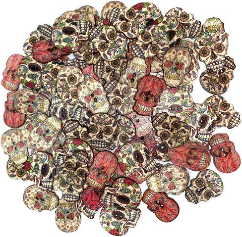 Wood Buttons Skull Novelty Buttons for Themes Holidays and Seasons for DIY Crafts Scrapbooking Sewing Cardmaking and Other Projects with 2 Holes for DIY Sewing Craft Decorative 100 Pcs in Kuwait