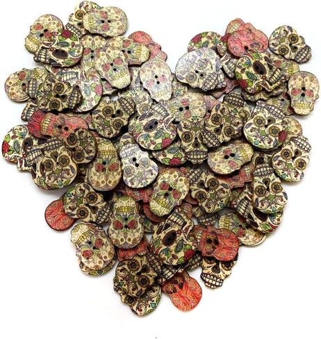 Wood Buttons Skull Novelty Buttons for Themes Holidays and Seasons for DIY Crafts Scrapbooking Sewing Cardmaking and Other Projects with 2 Holes for DIY Sewing Craft Decorative 100 Pcs in Kuwait